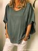 Versatile Batwing Sleeve V-Neck Cotton Linen Top