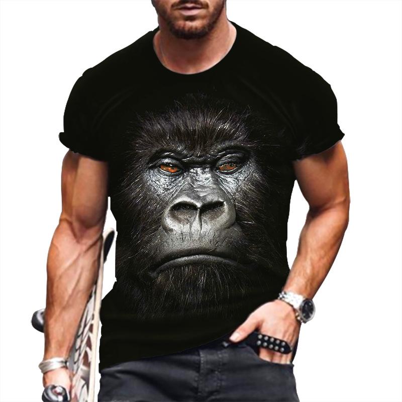T-Shirt mit 3D-Buchstabendruck für Herren, Tier-T-Shirts, Wolf, große Größe, kurzärmelig, lässiges Oberteil für Herren