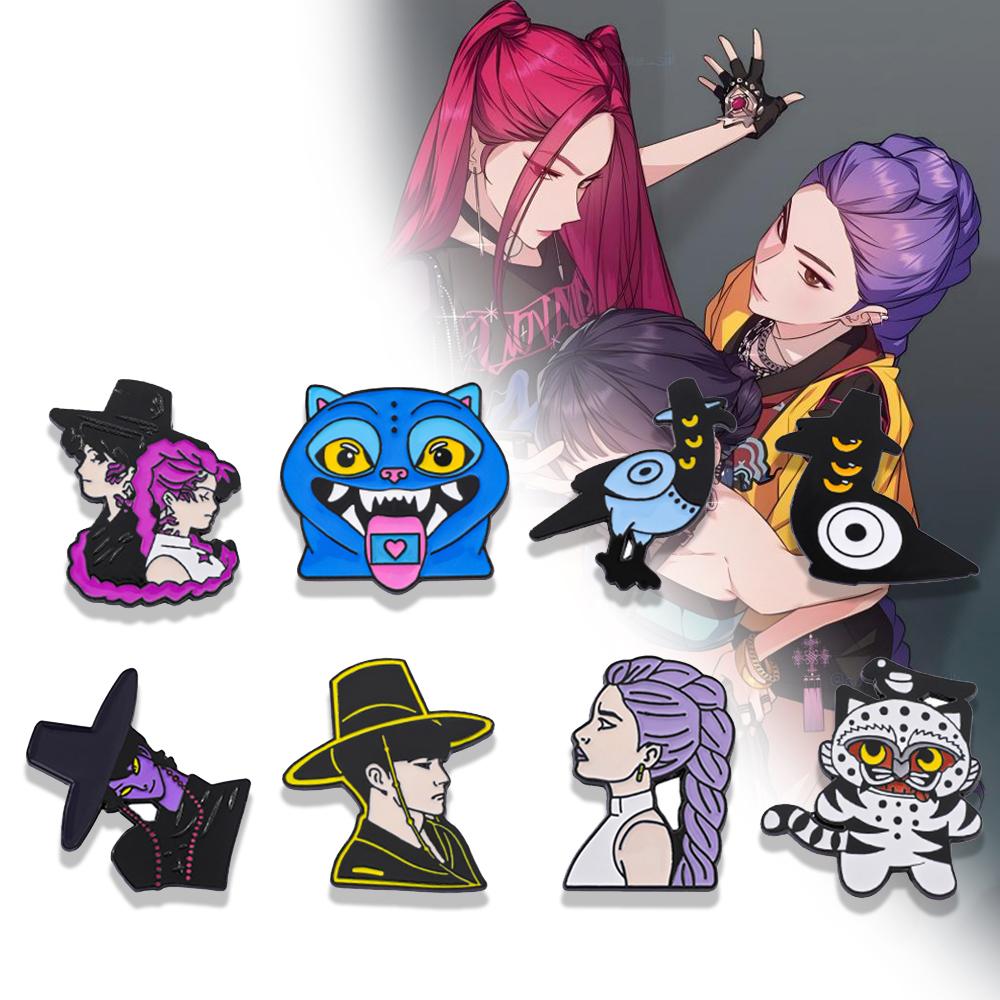 KPop Demon Hunters Cartoon Character Enamel Pins - Jinu Lumi Zoey Derpy Tiger Designs Alloy Brooch Lapel Badge Jewelry for Fans
