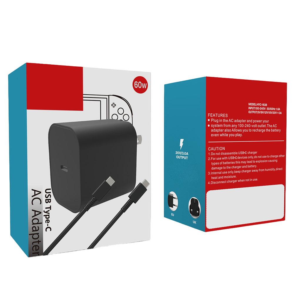 60W Charger AC Power Adapter Charger for Nintendo Switch2 AC Adapter Power Supply with USB C Cable for Switch/OLED US/EU/UK