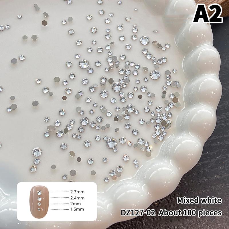 100Pcs Round Colorful Nail Rhinestones, Sparkling 3D Flatback  Nail Gems, Nail Salon Decorations Diy Nail Art Supplie