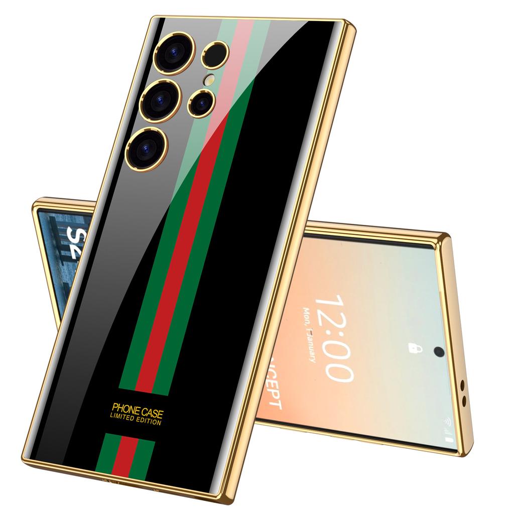 For Samsung Galaxy S24 S23 Ultra Plus Case Luxury Electroplated Painted Pattern Glossy Glass Shockproof Hard Cover Accessories