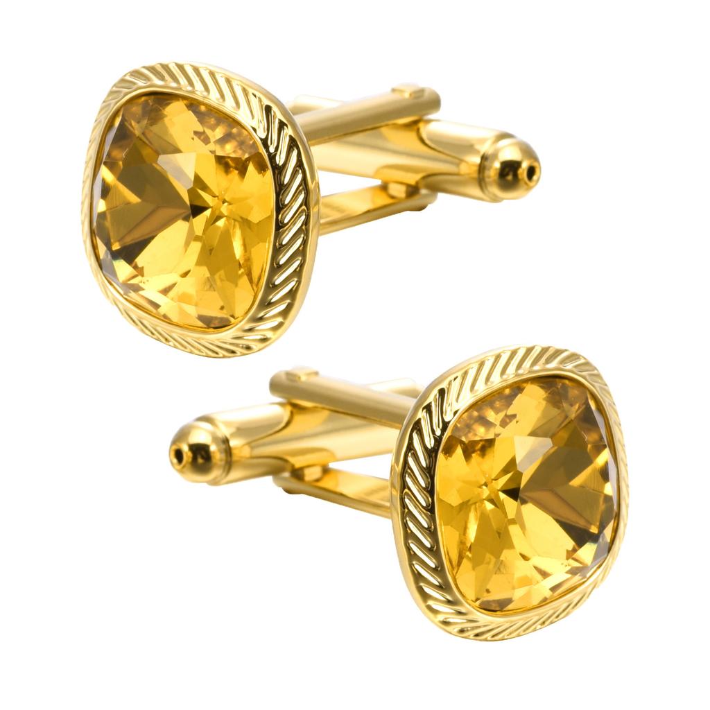 Rent Kobberbelagt Ekte Gull Herre Firkantet Krystall Zirkonium Franske Mansjettknapper Dressskjorte Premium Ermepigger Mansjettspenner