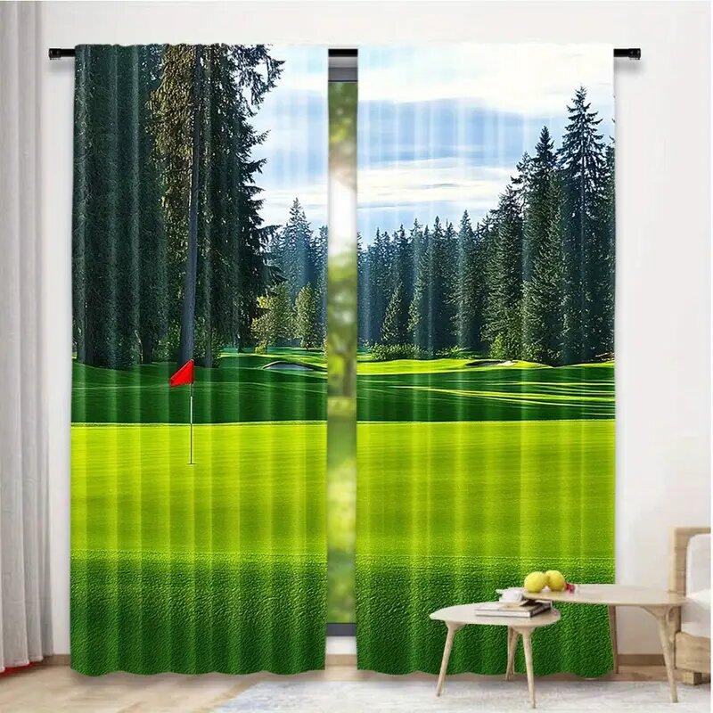 

2pcs - Scenery of the golf course print curtains pole bag curtains home decoration room decoration 100*130 Grommet Top 1pcs