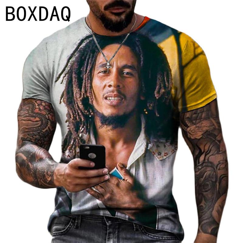 T-shirt Oversize da Uomo Cool Rock Stampa Bob Marley Top Estivi Girocollo