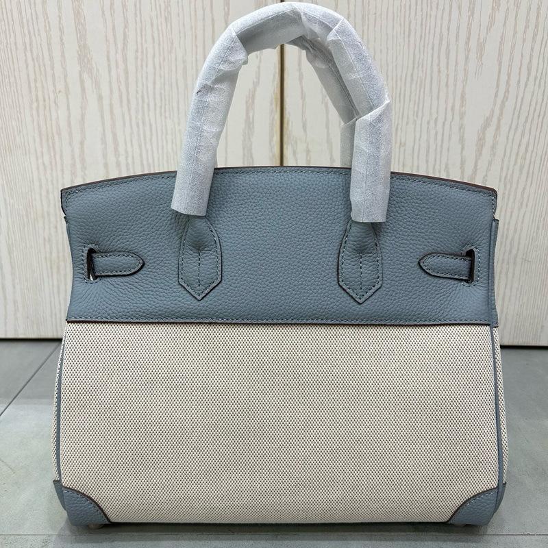 2026 new first-layer lychee pattern cowhide with linen canvas platinum bag genuine leather handbag European and American messenger bag bag