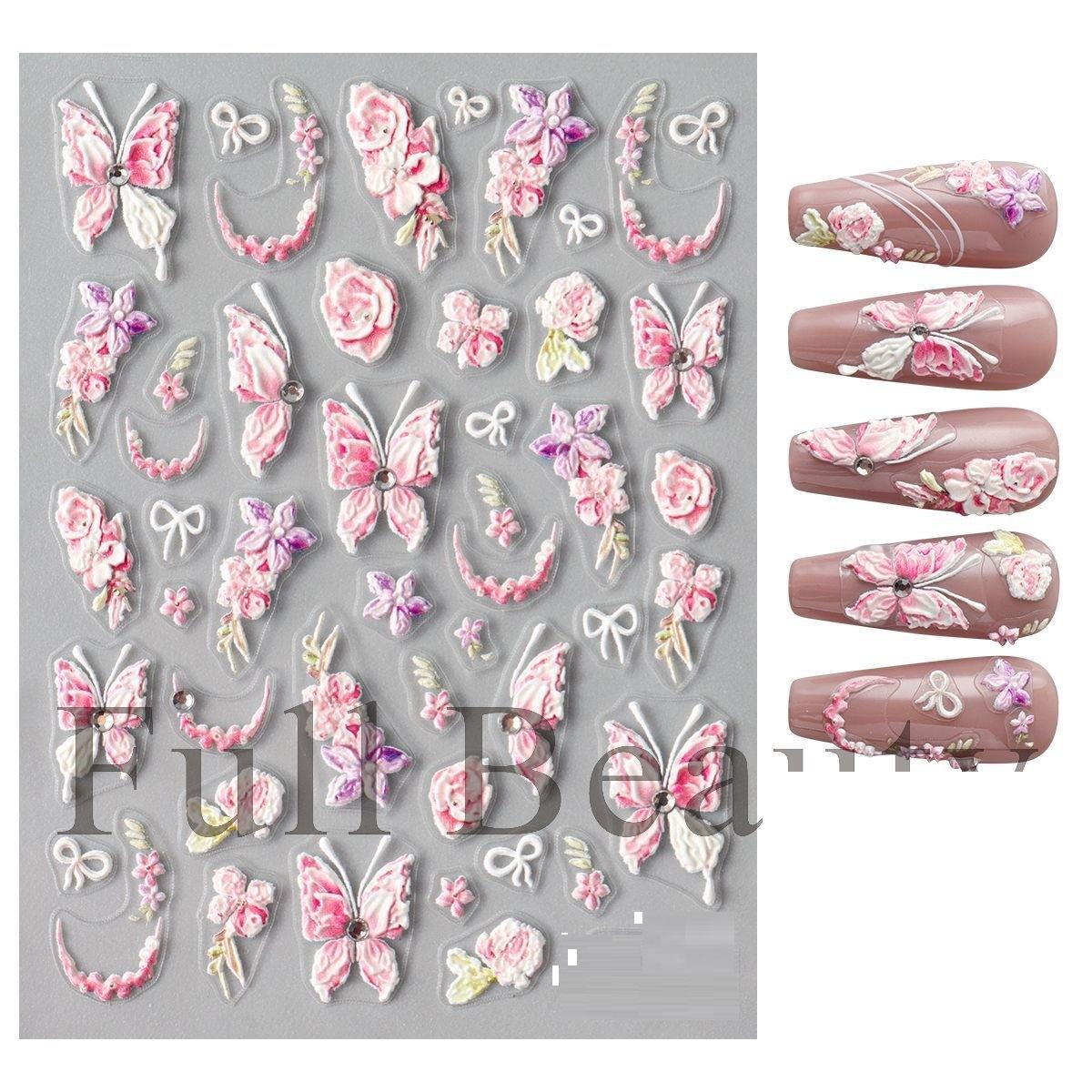 

5D рельефные наклейки для ногтей розовые цветочные наклейки для ногтей гравировка цветочные слайдеры для ногтей советы