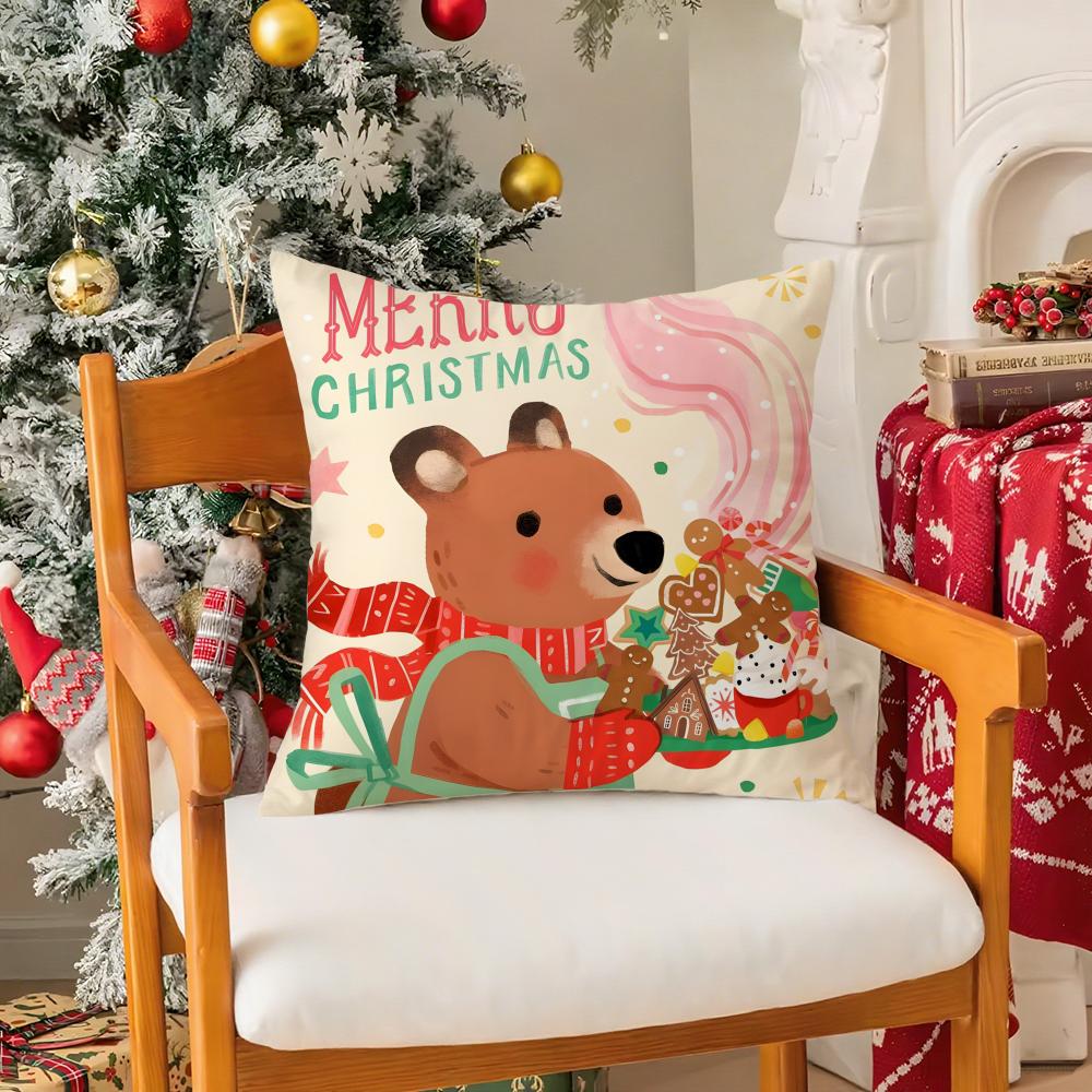 

Warm Christmas Cartoon Decorations Second Pillow Case Silky Short Plush With Invisible Zipper Dustproof Sofa Cushion Cover 12x12Inch