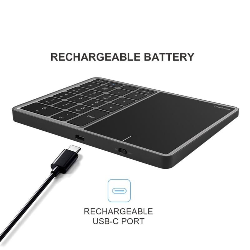 22-Tasten-Tastatur mit Ziffernblock für Finanzbuchhaltung, Bluetooth 4.2 + 2,4-GHz-USB-C-Ladeanschluss, Touchpad