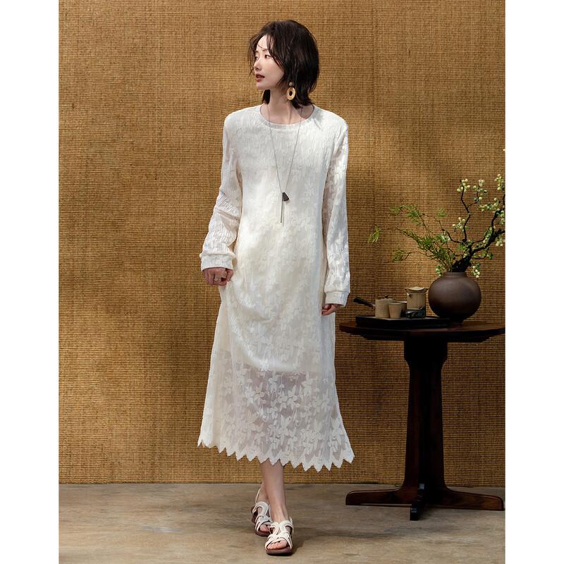 Demana French Style Lace Trim Round Neck Midi Dress