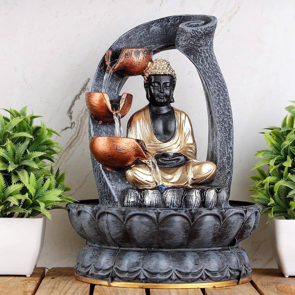 Polyresin Table Top Indoor Outdoor Water Fall Fountain with LED Lights Home Decor Decoration Gift Gifting Items