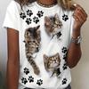 2024 Sommer Damen T-Shirt Katze Aufdruck Kleidung Rundhals Oberteil Mode Locker Kurzarm Niedliches Oberteil Damen Party T-Shirt