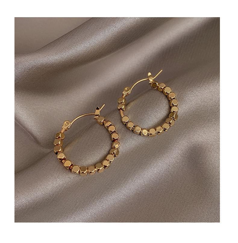 Gold Color Square Beaded Hoop Earings Exquisite Hollow Round Earrings For Women Party Wedding Geometric Ear Jewelry Gifts