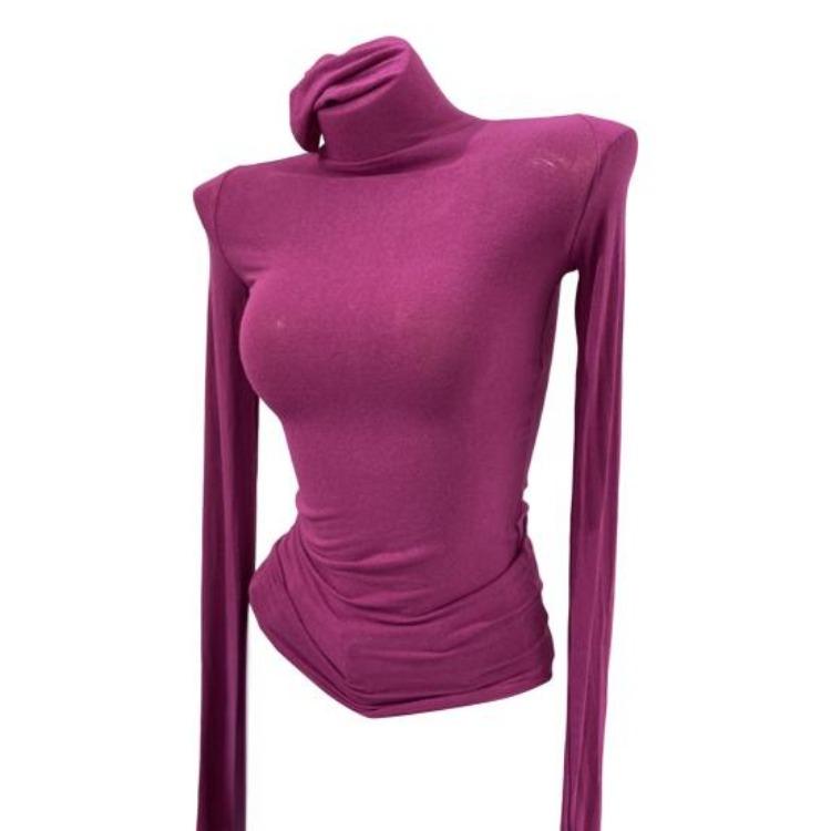 High Collar Long Sleeve Slim Base Shirt Women Solid Color Elastic Tops for Autumn Winter