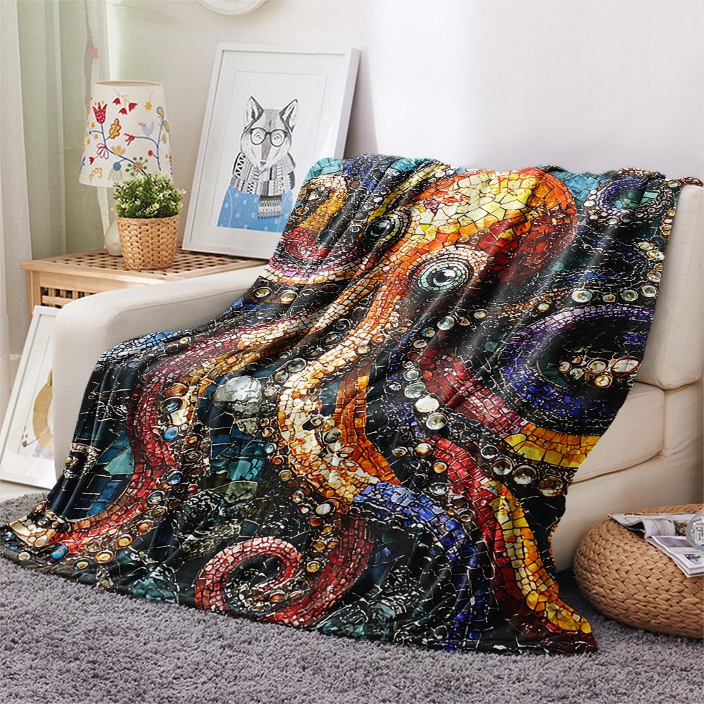Octopus Print Flannel Blanket, High quality Comfortable for All Seasons, Home Decor, Warmth and Comfort, Perfect for Christmas Gifts