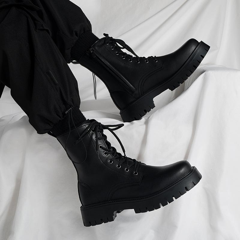 Automne nouveau cuir repoussé bottes locomotive bottes montantes confortables respirantes augmenter usine vente en gros