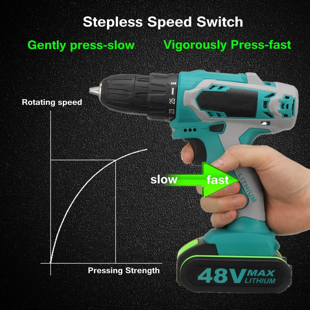 48V Dual Speed Brushless Cordless Electric Impact Drill Hammer Screwdriver LED Lighting