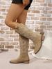 Spring and Autumn Winter New Coarse Heel Look Thin Tall Long Boots Not Over Knee Embroidered Retro Western Cowboy Boots