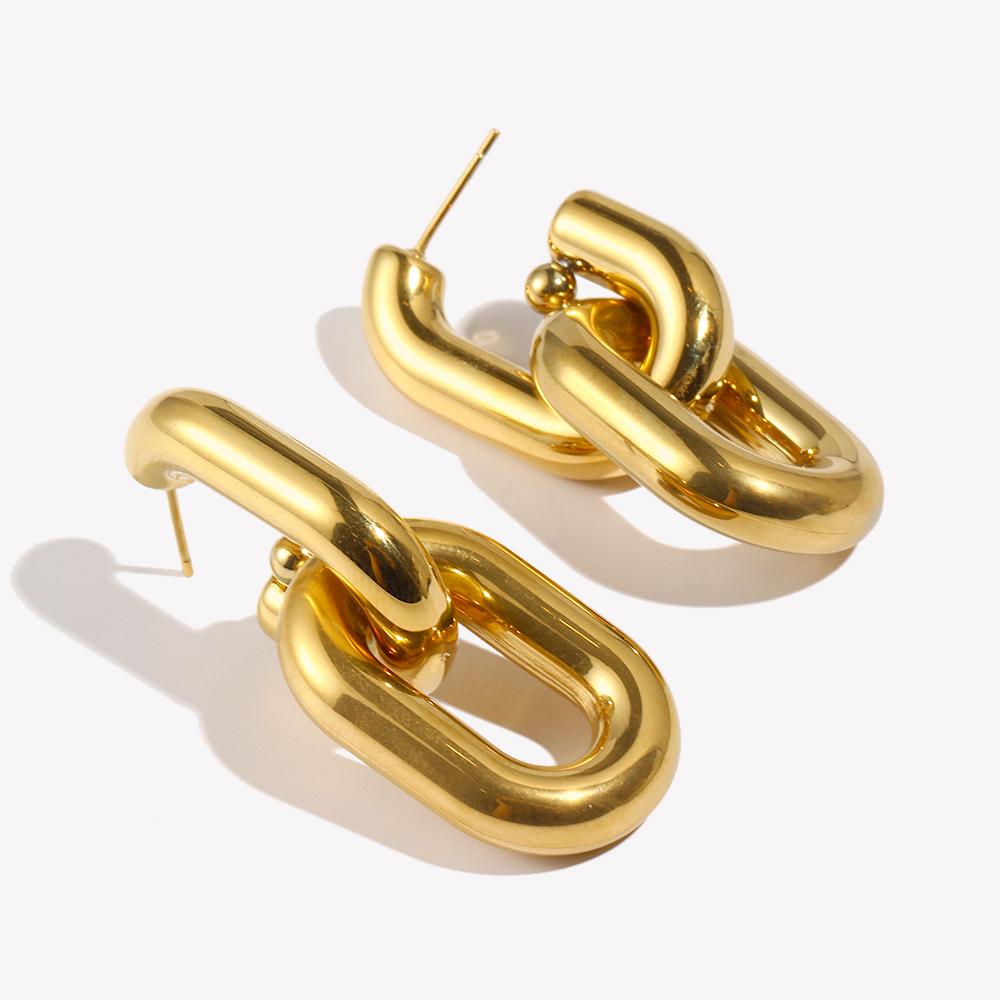 E.B.belle Gold Plated Basic Hollow Chain Stud Earring High Quality Stainless Steel Waterproof Party Fashion Women Chic Jewelry