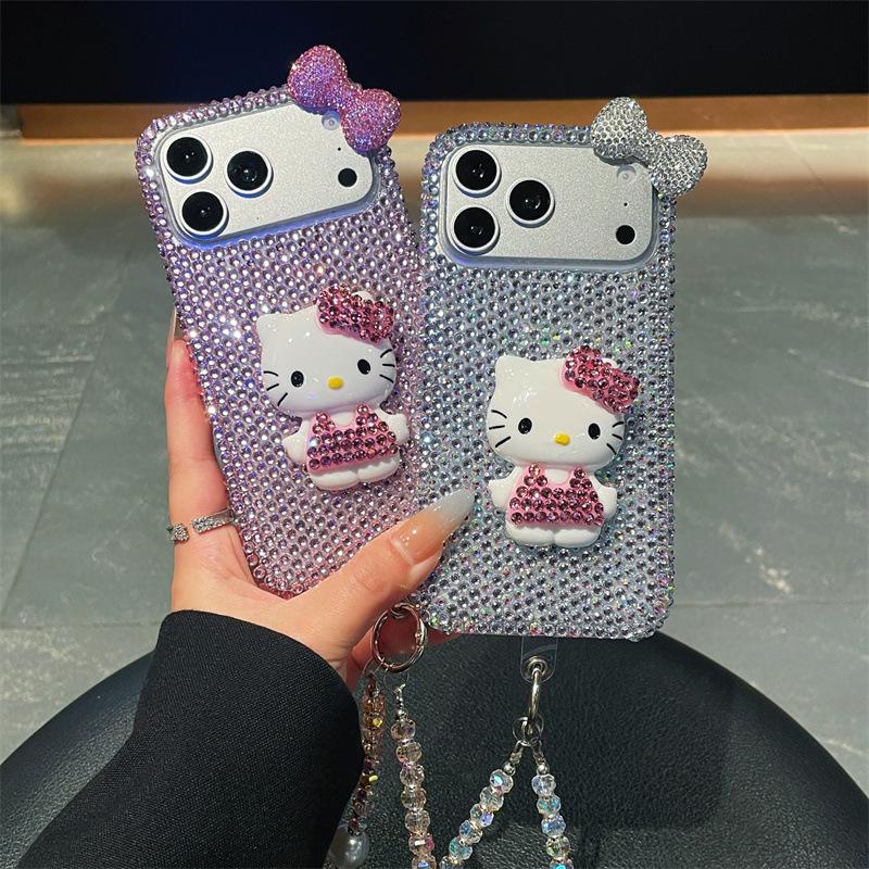 Compatible Apple 17 Pro Max Luxury Rhinestone Bow Phone Case - 3D Anti-fall Protective Cover