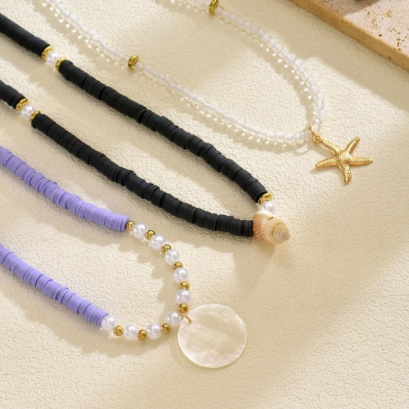 Soft Pottery Pearl Necklace Bohemian Purple Beaded Accessories Ocean Wind Starfish Stacked Neck Women