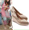 2025 New Red Suede Wedge Shoes Women Pumps Pointed Toe High Heels Platform Espadrilles Shoes Same As Princess