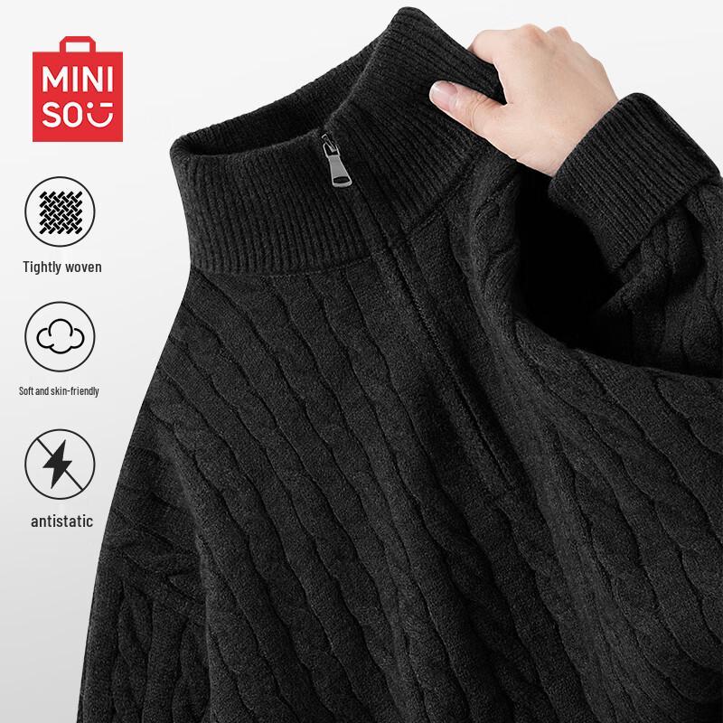MINISO Men's Stand-Collar Cable Knit Half-Zip Pullover