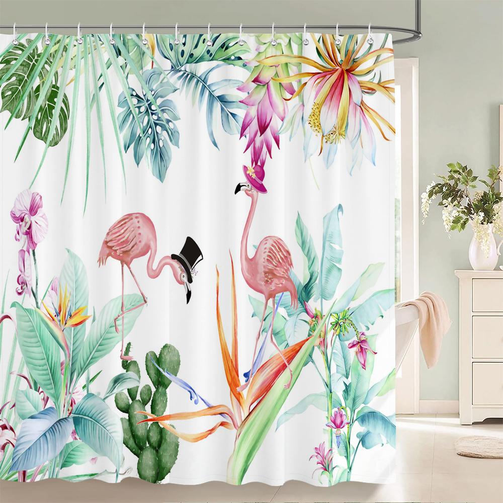 Green Plants Flowers Waterproof Polyester Shower Curtains Eco-friendly High Quality Bathroom Curtains Blind For Home Decorations