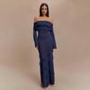 Off Shoulder Knitted Long Dresses Elegant Flowers Beach Maxi Dress Fashion Slim Party Dresses 2025 New Spring Lady Evening Gown