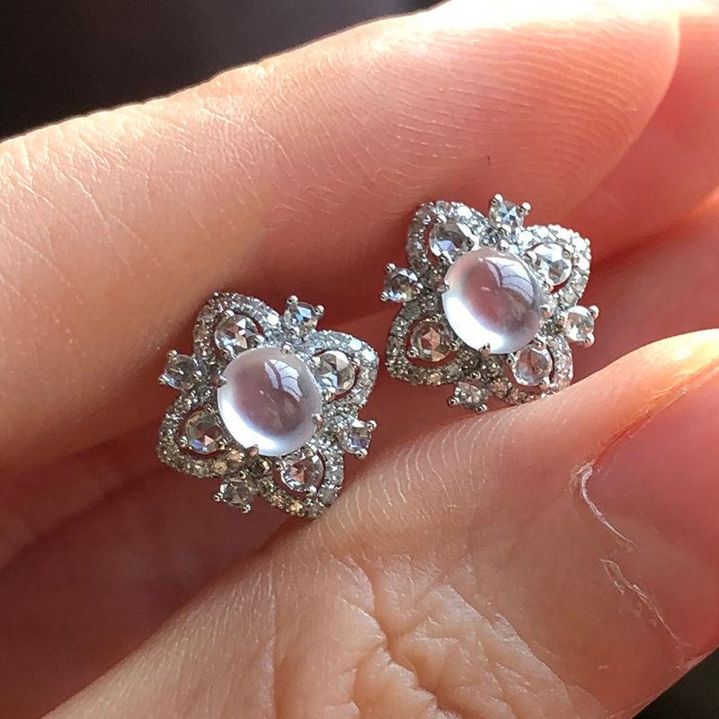 High-Quality   Natural Ice Seed Chalcedony Earrings For Women Translucent Luxury Artistic Flower Earings Fine Jewelry