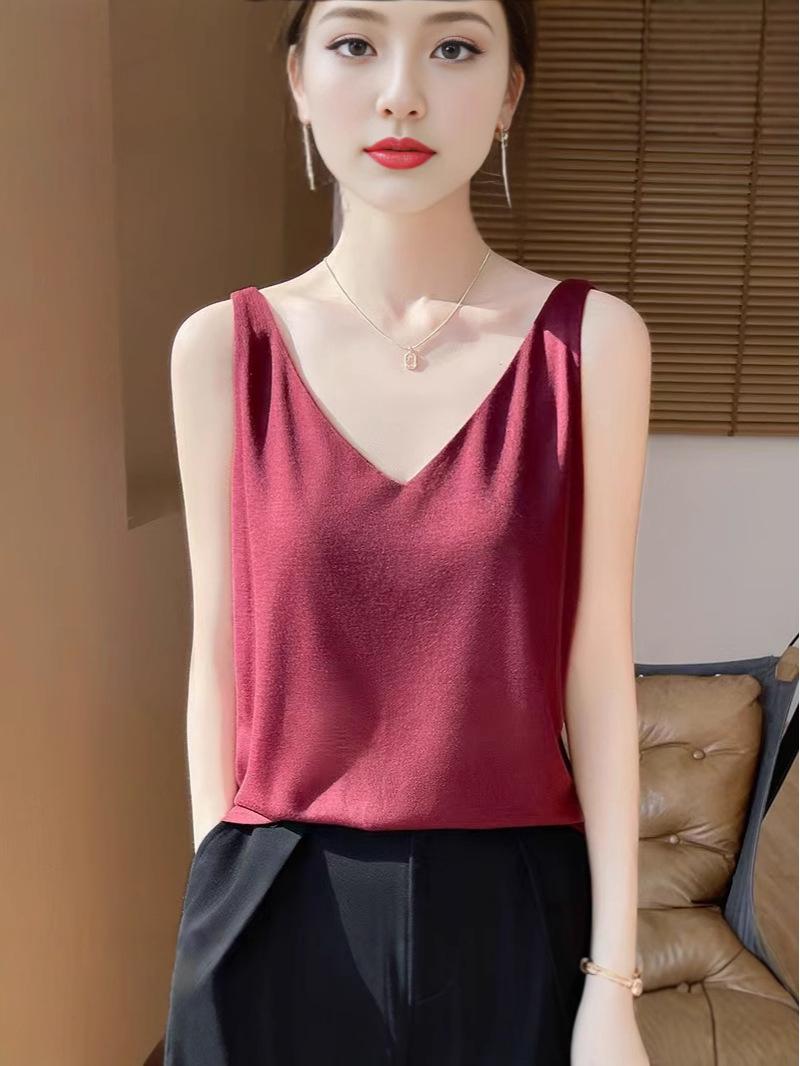 

Women s Satin Sleeveless Camisole – Non-Silk Innerwear, Small Vest with Beautiful Back Design for Summer. XL