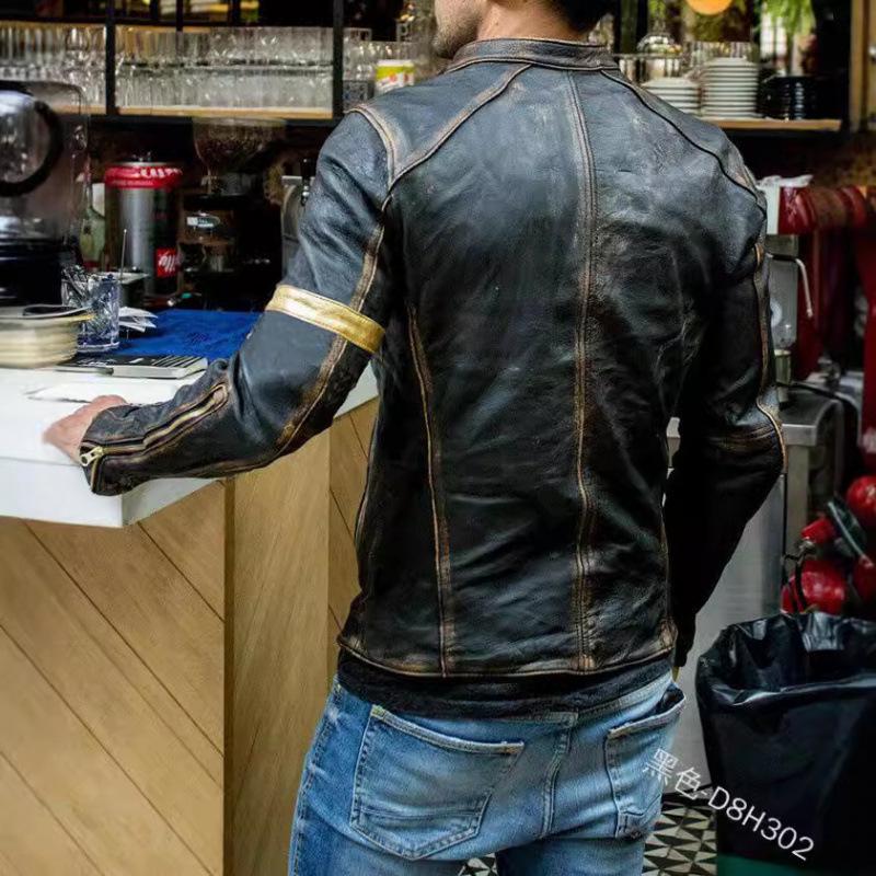 European & American Men's Stand Collar Punk Motorcycle Leather Jacket for Teens and Adults