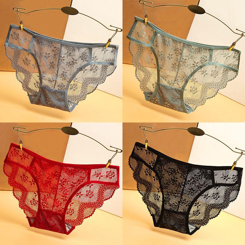 4 Stück Damen Spitzenhöschen Low Rise Unterwäsche Trendy Spitzen Slips Weiche Unterhosen Dessous