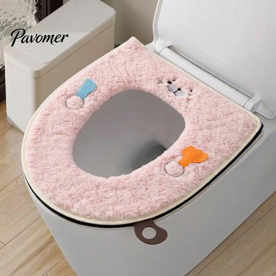Non-slip Bathroom Decor Soft Plush Toilet Seat Cover, Thick Washable Pad with Zipper And Reusable Mat Handle, Warm Skin-Friendly Cushion for O-Shaped