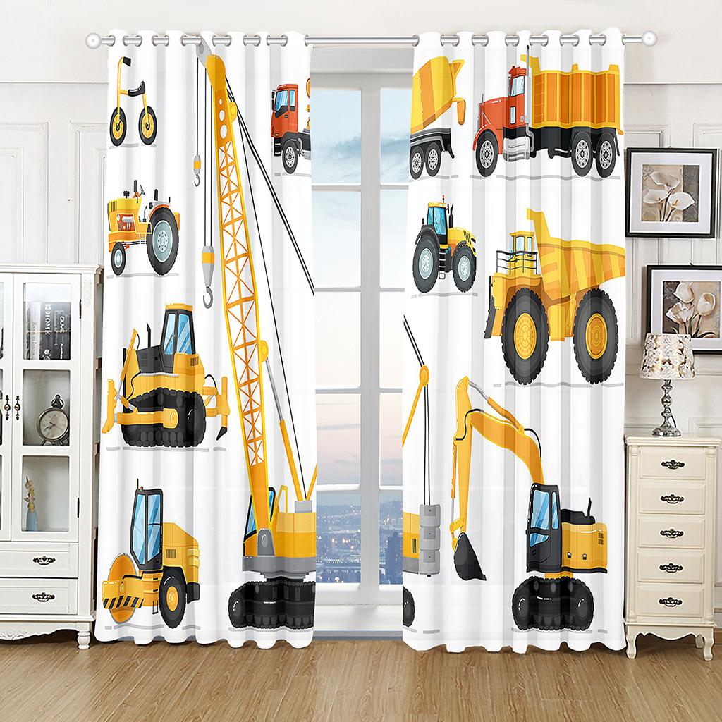 2 panel Cartoon Toy Excavator Toy Car Print Drapes for Children Boys Girls Bedchamber Windowpane Blinds Grommet Best cortiinas