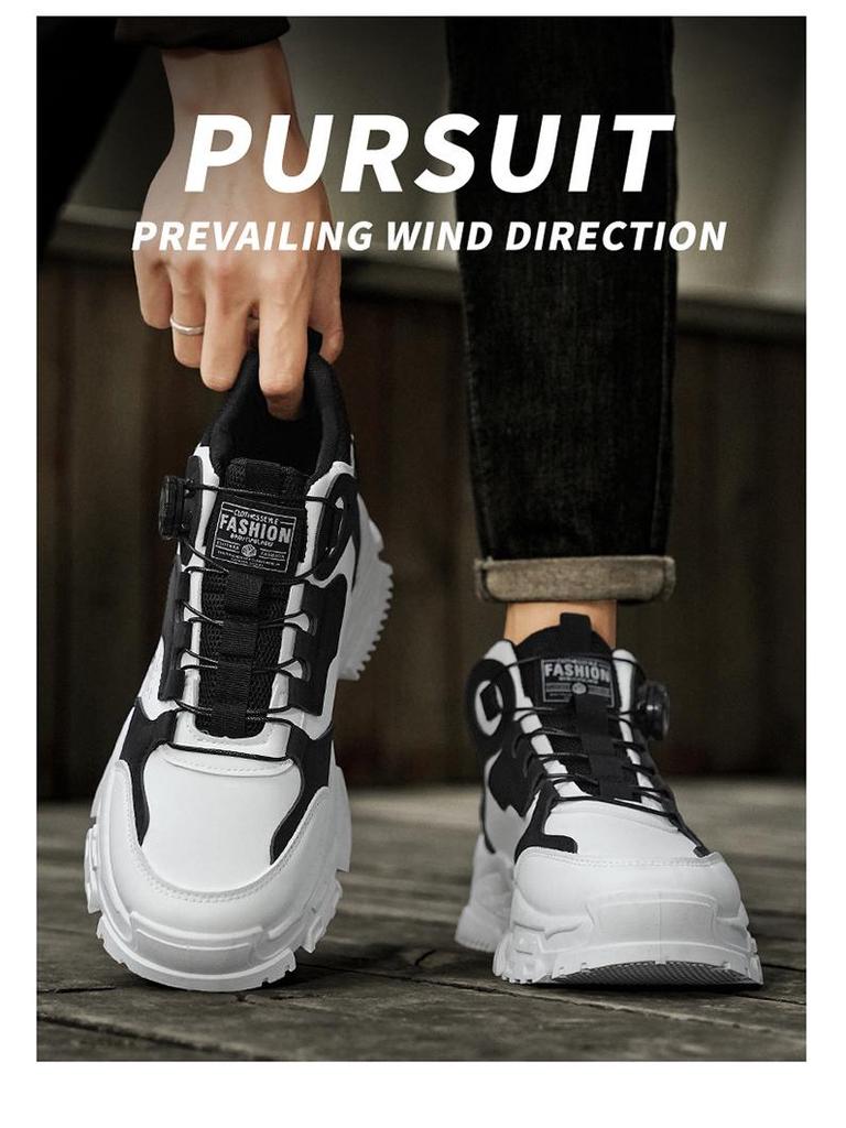Herren High-Top Sneaker: Herbst Neu, Trendig, Vielseitig, Dicksohlig, Höhenverstärkende Lässige Dad-Schuhe mit Drehknopf.