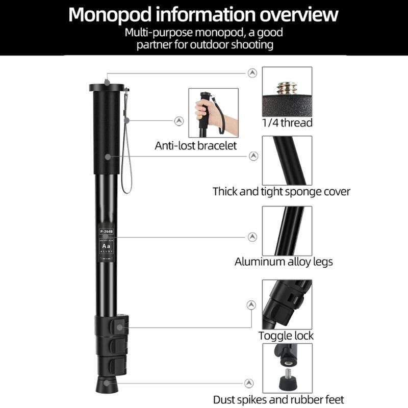 Aluminum Alloy Camera Support Monopod with Easy Extend Lock Mechanism Camera and Hiking Support Bracket for Outdoor