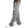Yousheng Men Cargo Pants Elastic Waist Adjustable Drawstring Casual Overalls with Multi Pockets Solid Color Wide Leg Pants