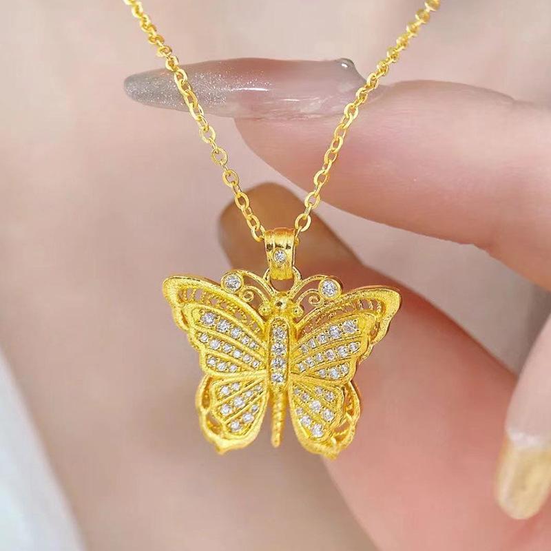 

Luoxi Temple S925 Silver Gold-Plated Butterfly Pendant Necklace - Adjustable Chinese National Style 925 Silver
