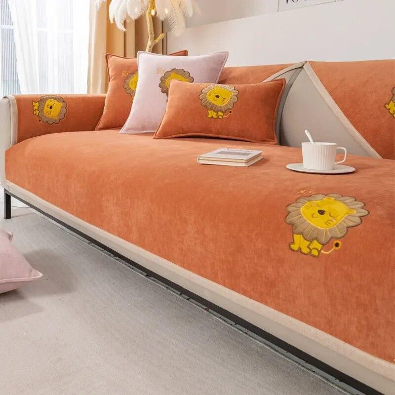 Luxury Jacquard L Shape Sofa Cushion Cover Non Slip Lion Print Slipcover for Chaise Corner Furniture