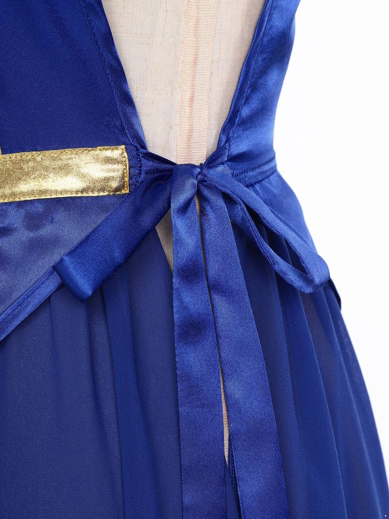 Womens Liturgical Dance Costume Round Neck Sleeveless Design Lace-up Sides Split Hem Satin Tunic