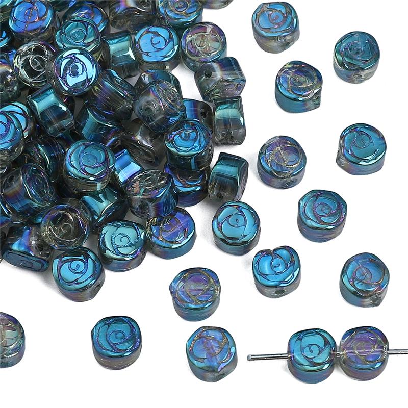 10Pcs Flower Crystal Glass Beads Rose Loose Spacer Beads for DIY Necklace Bracelet Jewelry Making