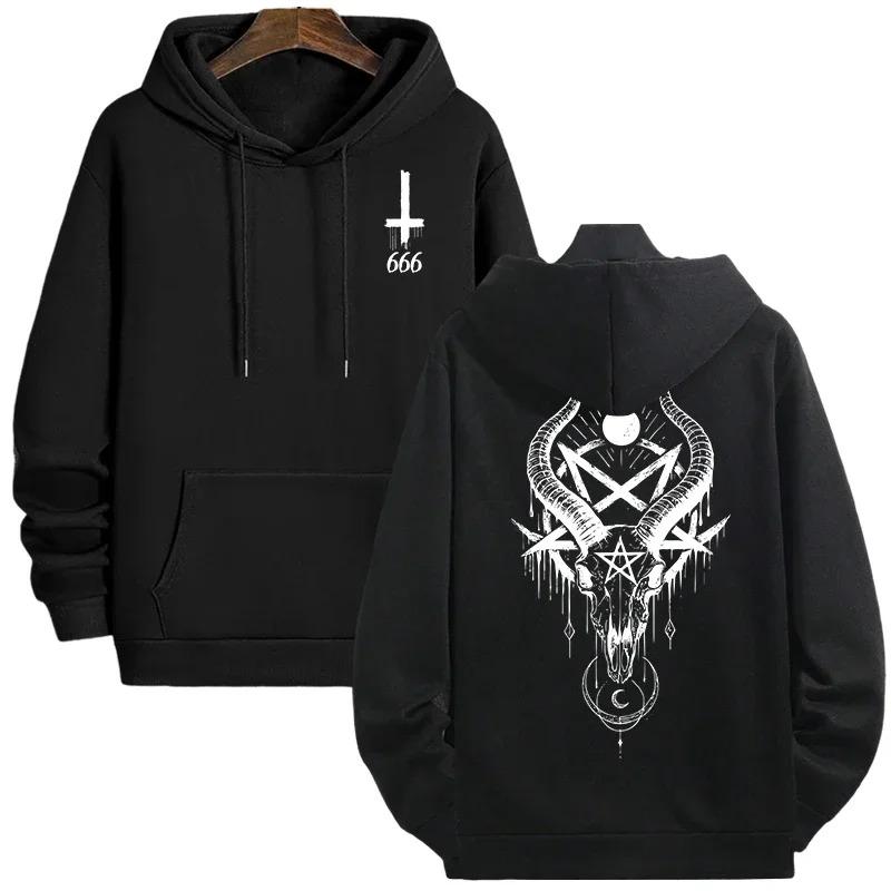 2025 Men's Gothic Devil Horror Face 3D Printed Sportswear Street Wear Casual Hoodie Inverted Cross Comfortable Long Sleeve Top
