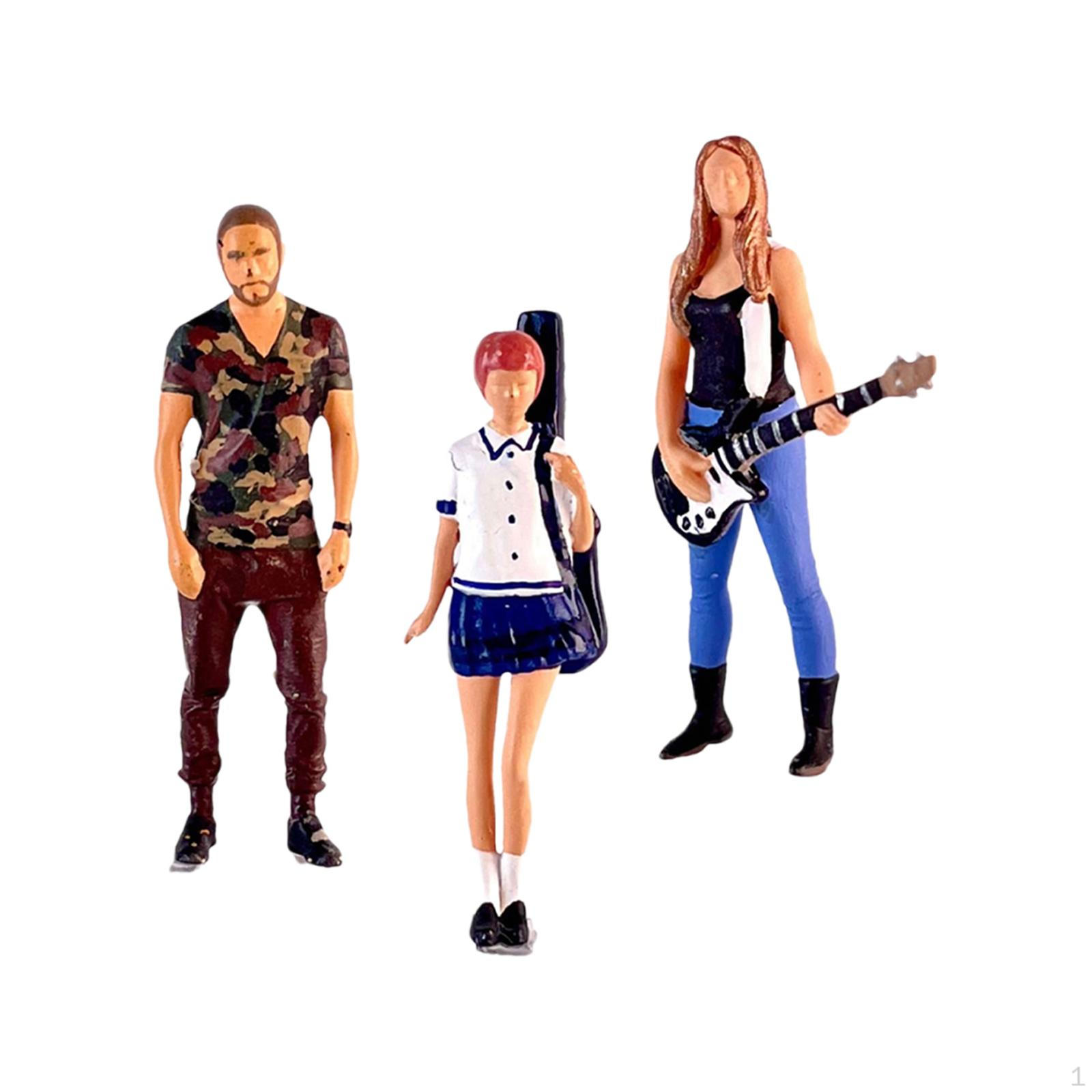 

3 Pieces 1:64 Scale Guitar Band Figure, Hand Painted Figurine, Diorama Scenery Miniature Scene
