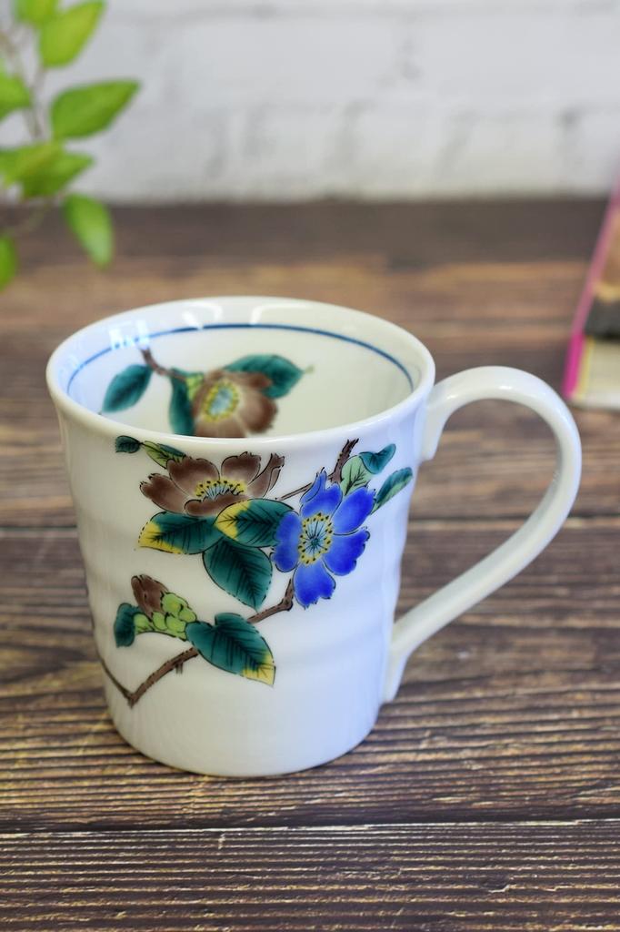 Waza no Kura Stylish Kutani Ware Coffee Mug with Camellia Design Ceramic Tableware Made in Japan Perfect Gift for and 88th Birthdays - High-Quality -