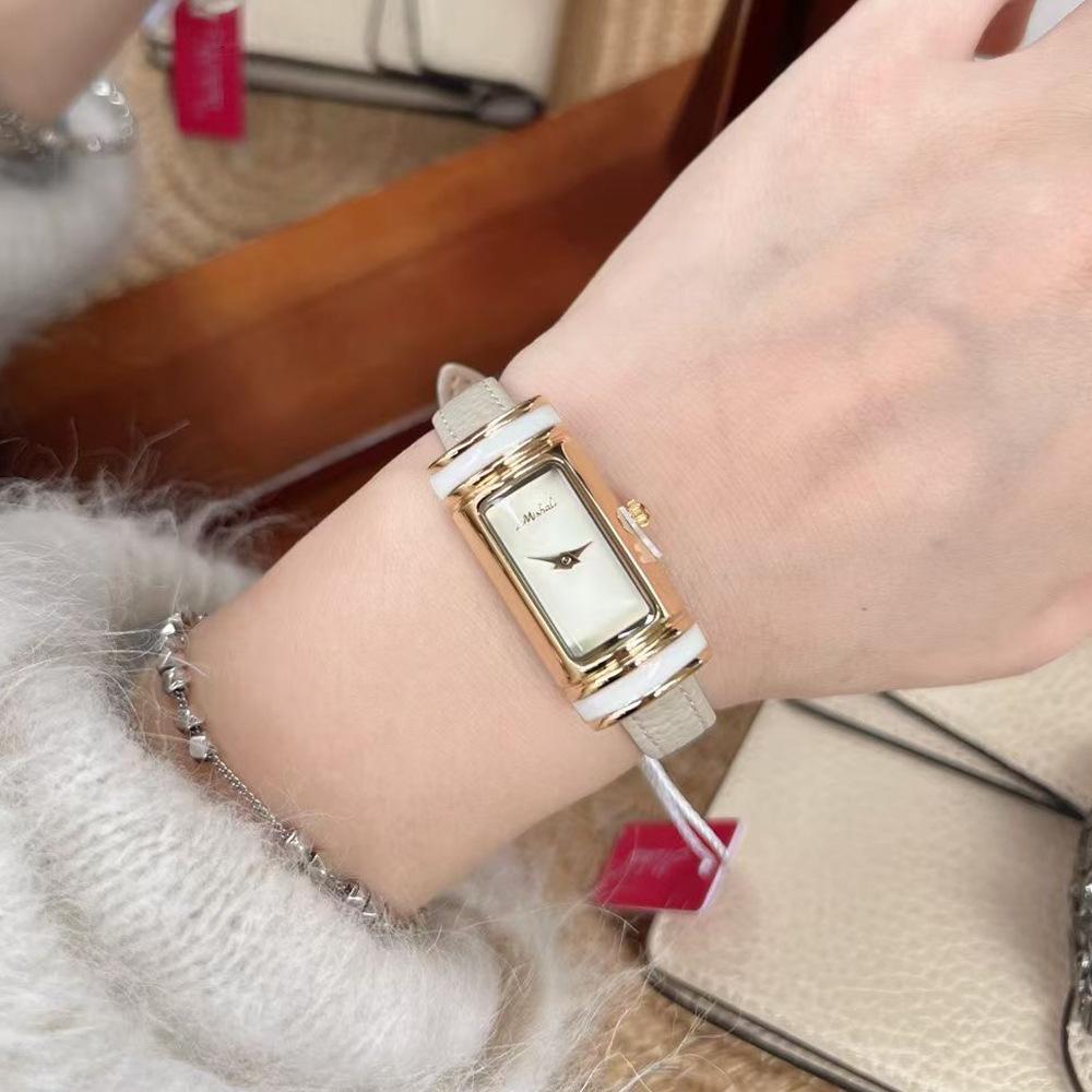 Ankola Red Belt Women'S Watch Macaron Long Oval Three-Dimensional Small Gold Bar Watch