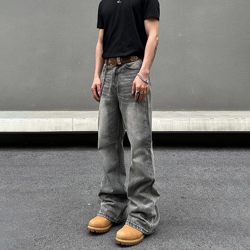 Blaexit American High Street Paris Bootcut Smoky Gray Flared Jeans Men's Vintage Straight-Leg Scimitar Pants