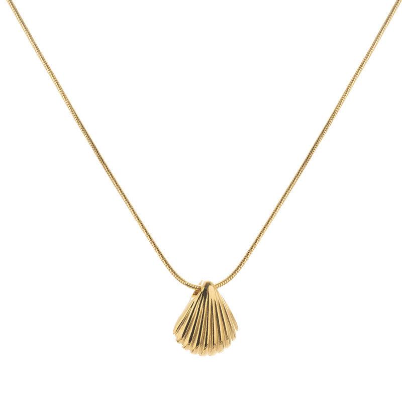 

Stainless Steel Metal Shell Pendant Necklace for Women Waterproof Summer Gold Color Pvd Plated Statement Jewelry золотой