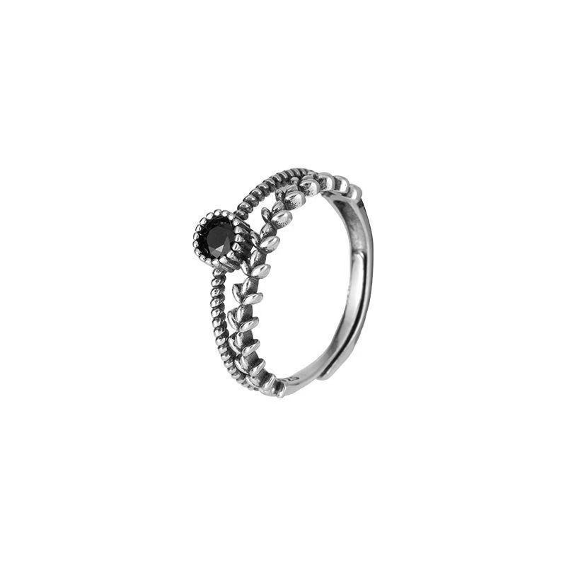Women's Black Zircon Ring: Niche, Fashionable, Luxury Open Pinky or Index Finger Design
