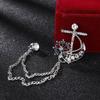 Fashion Luxulry Korean Crystal Anchor Brooches for Women Men Tassel Chain Rhinestone Collar Pins Suit Shirt Badge Jewelry Gifts